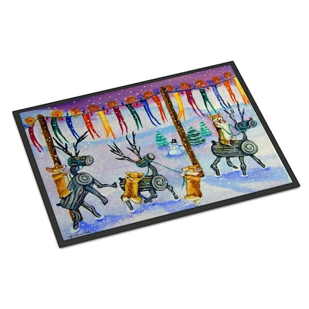 Carolines Treasures 18 x 27 in. Corgi Log Reindeer Race Christmas Indoor or Outdoor Mat 7443MAT